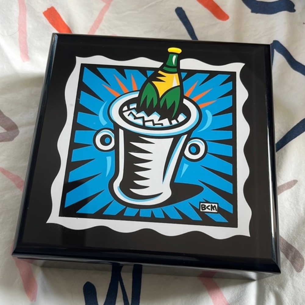 Burton Morris Studios Pop Art Champagne Stash Jewelry Trinket Box Black